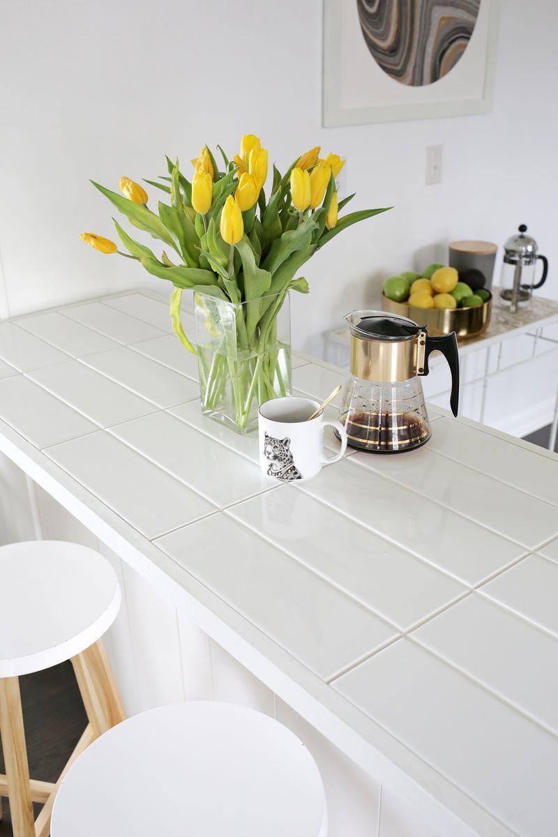 Ceramic tile countertop in kitchen