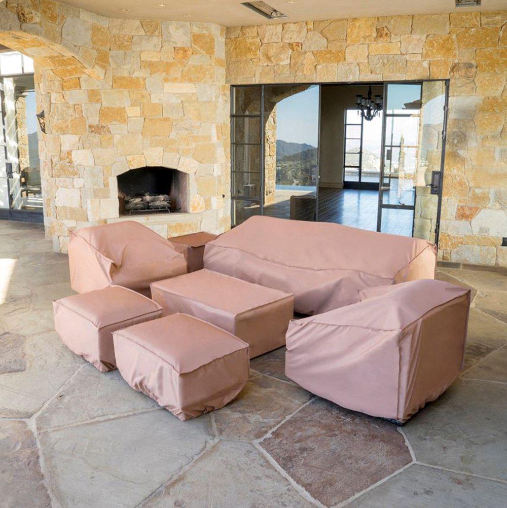 Outdoor furniture with covers on
