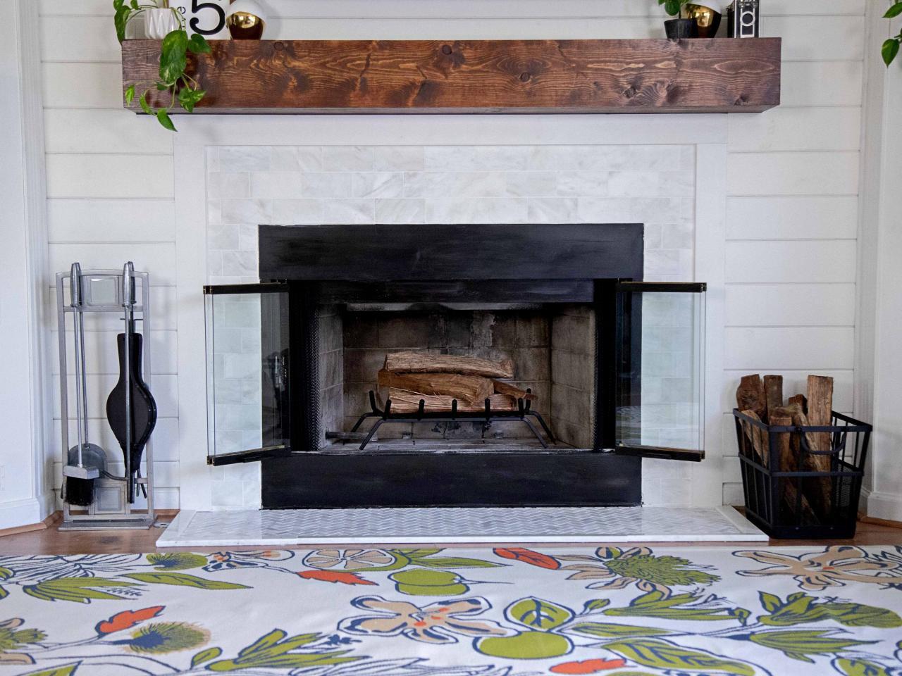 Fireplace with doors open