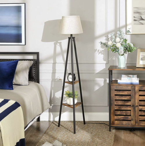 Lamp beside a bed