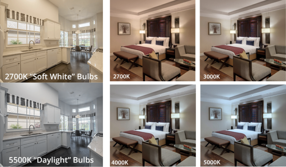 Room with different light color temperatures