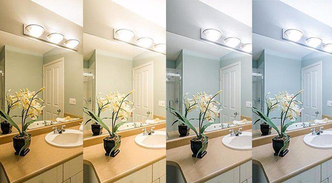 Room with different light color temperatures