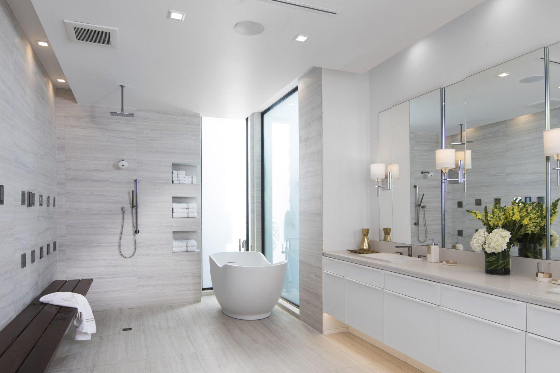 Modern style bathroom with white walls
