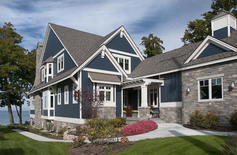 Front of house painted with classic navy color