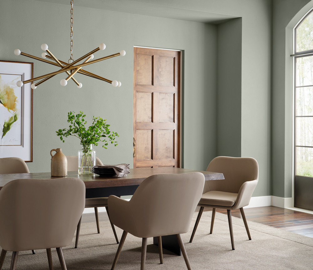Dining room painted with evergreen fog paint color