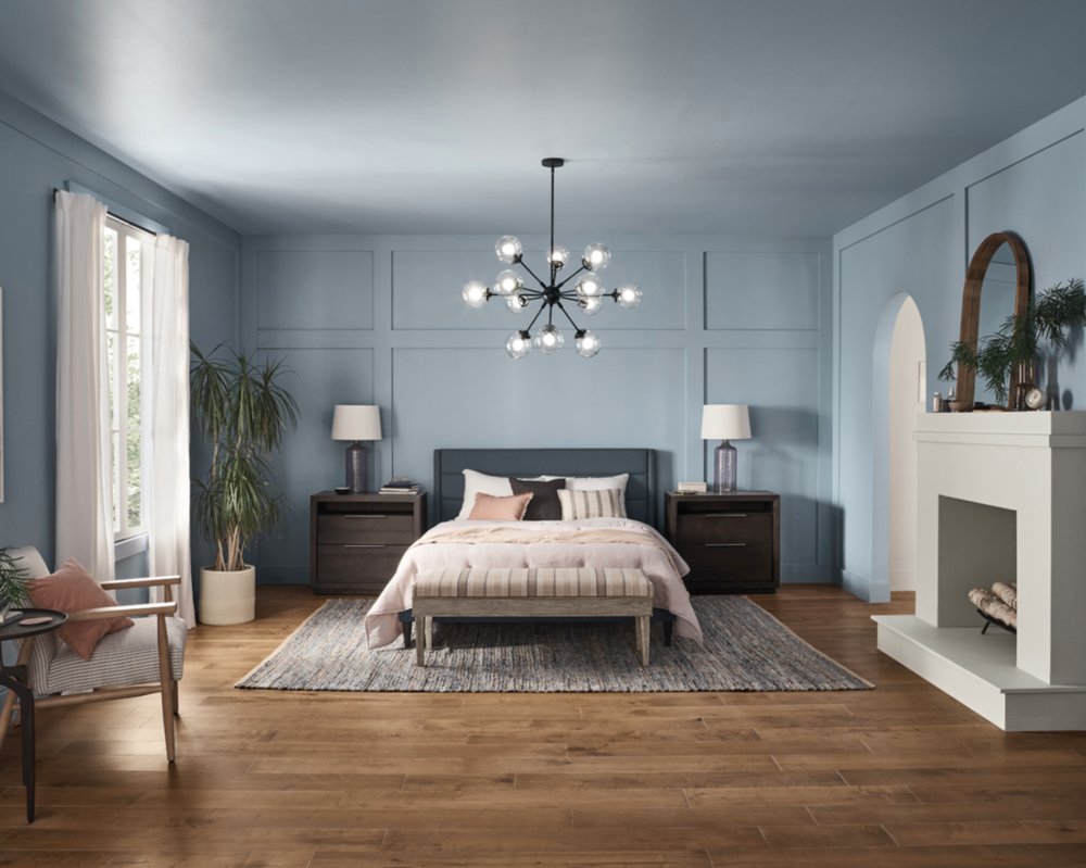 Bedroom painted with aleutian paint color