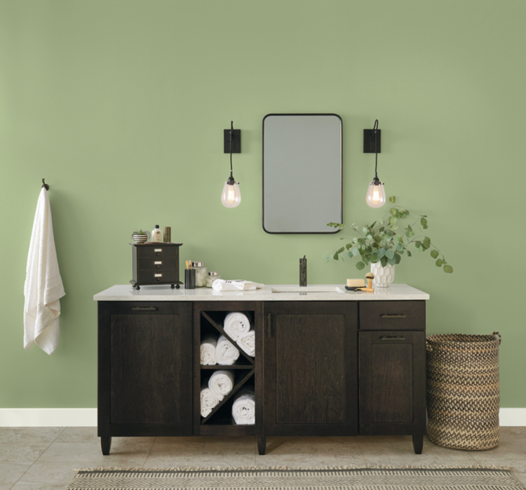 Bathroom painted with guacamole paint color