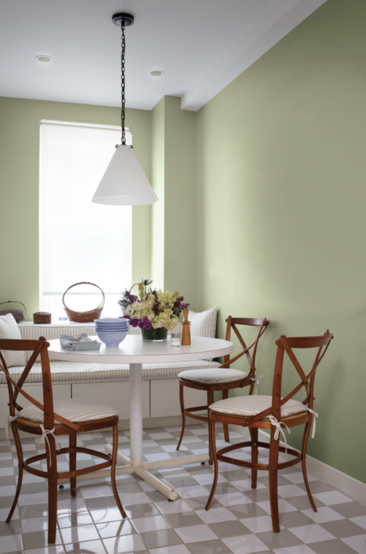 Dining room painted with olive sprig paint color