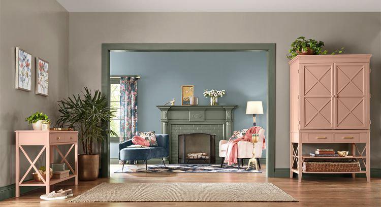 Living room painted with rustic greige paint color