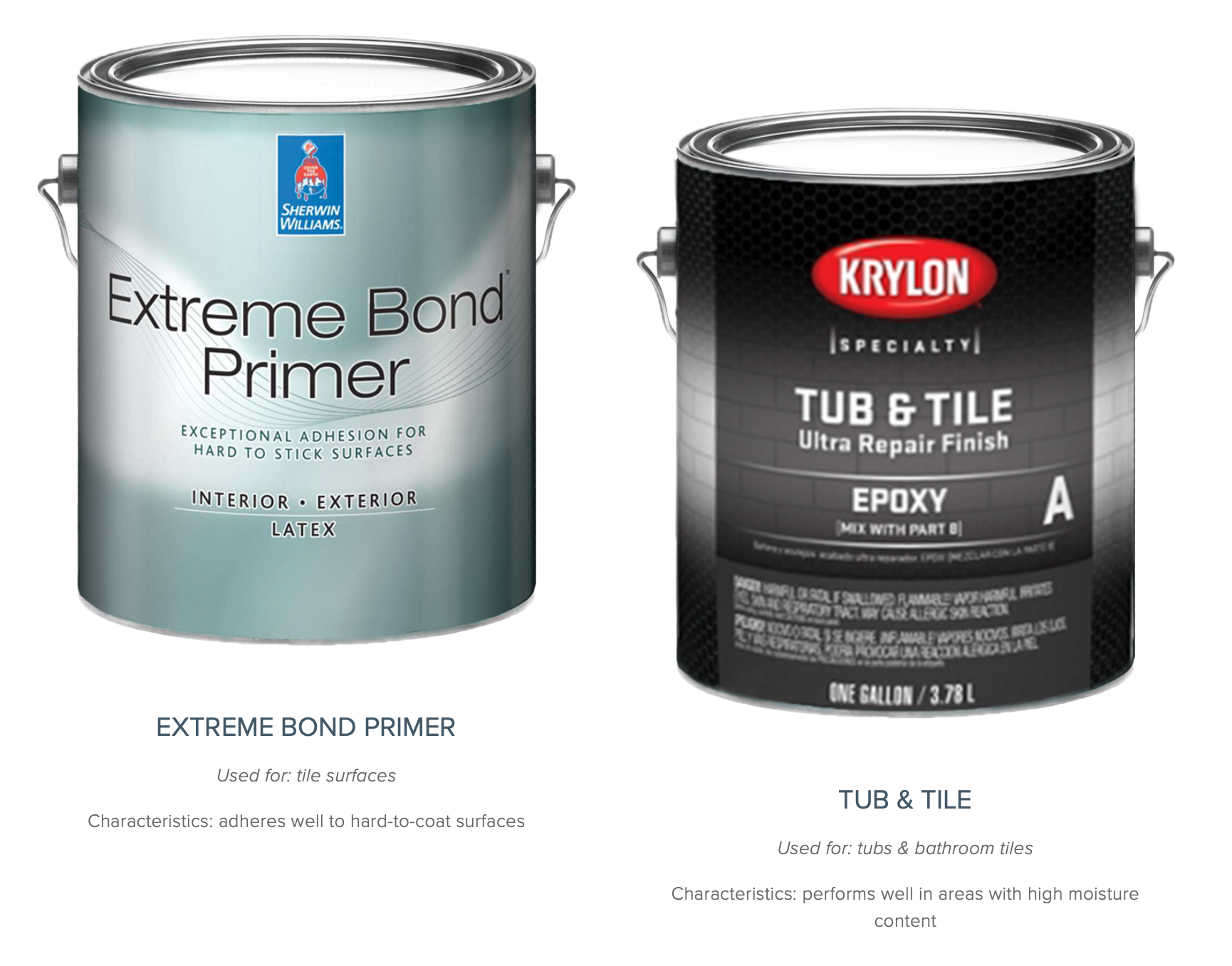 buckets of extreme bond primer and tub and tile paints