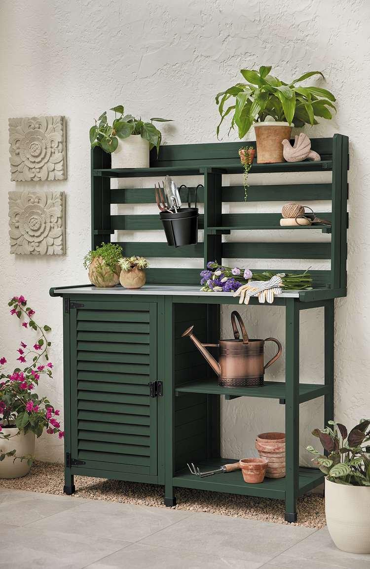 Cabinet painted with spanish moss paint color