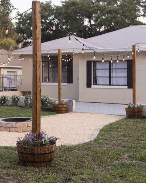 Back porch with string lights