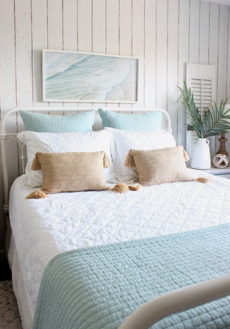 Bed with light bedding