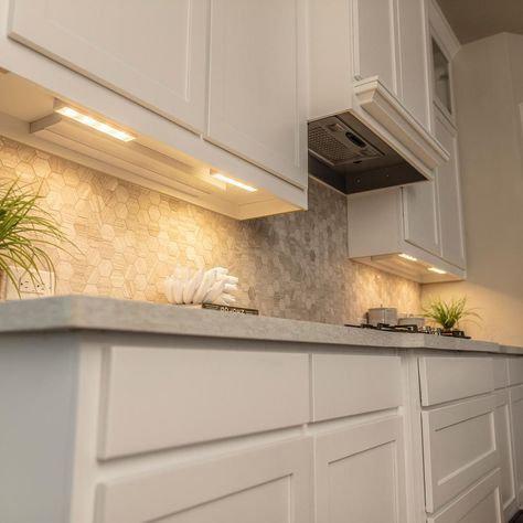 Lights underneath cabinets in a kitchen