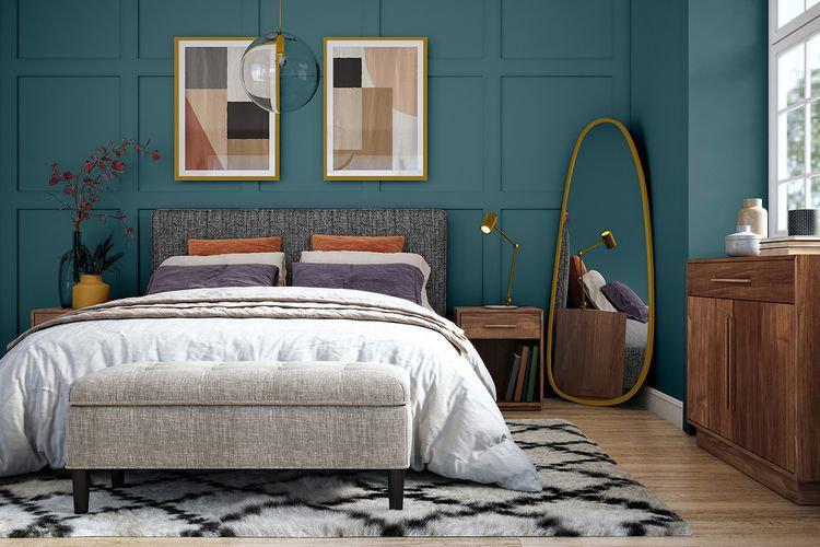 Bedroom painted with vining ivy paint color